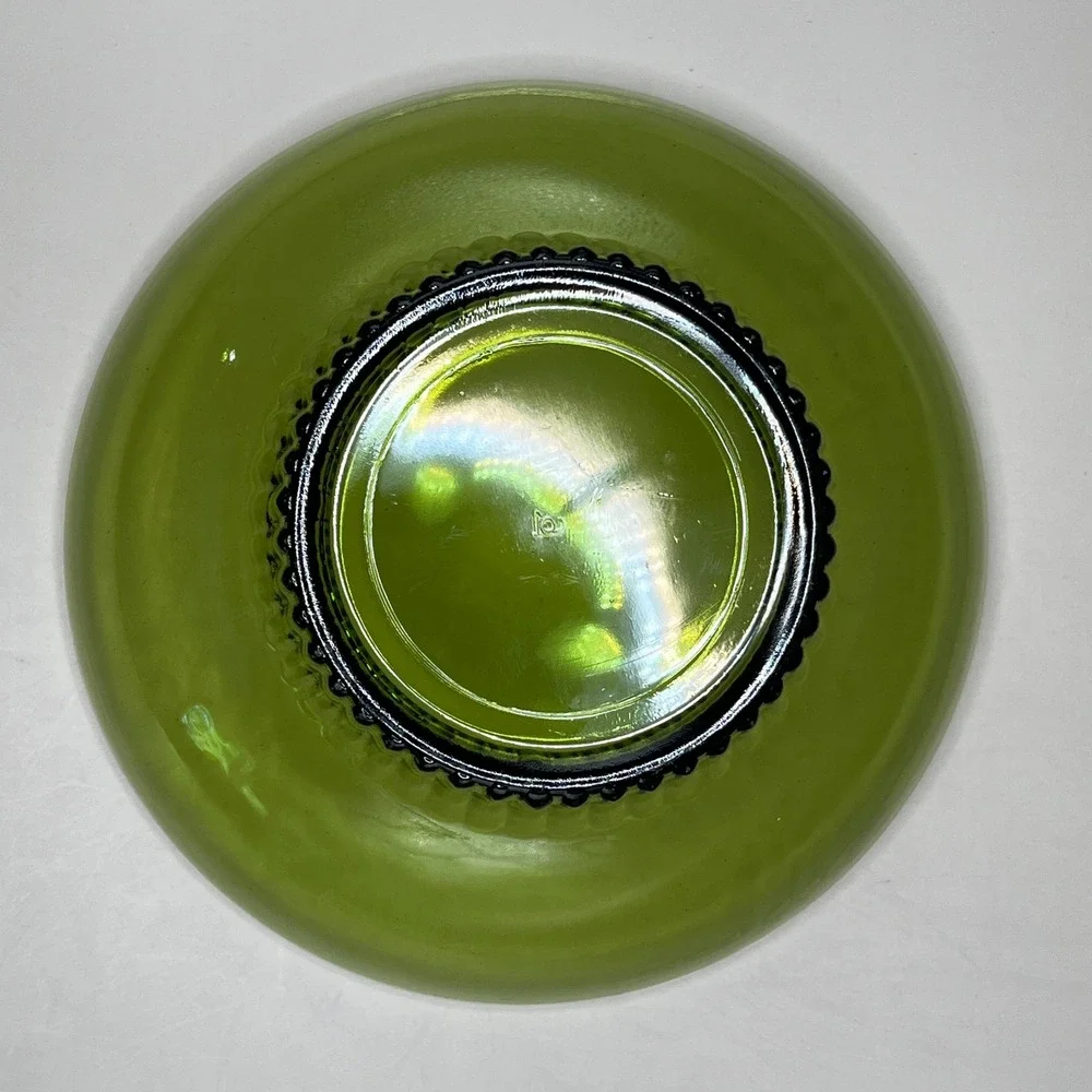 Vtg AL Randall Co 1960s Green Candy Bowl Ribbed Collar Base 6.5